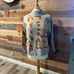 Leopard Print Gray and Brown Sweater